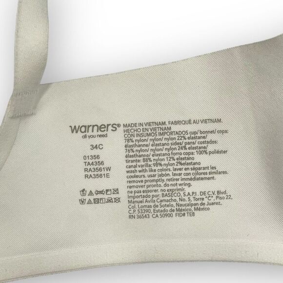 Warner's White No Side Effects Underwire Lightly Lined Bra Womens Size 34C 01356 - Picture 7 of 7